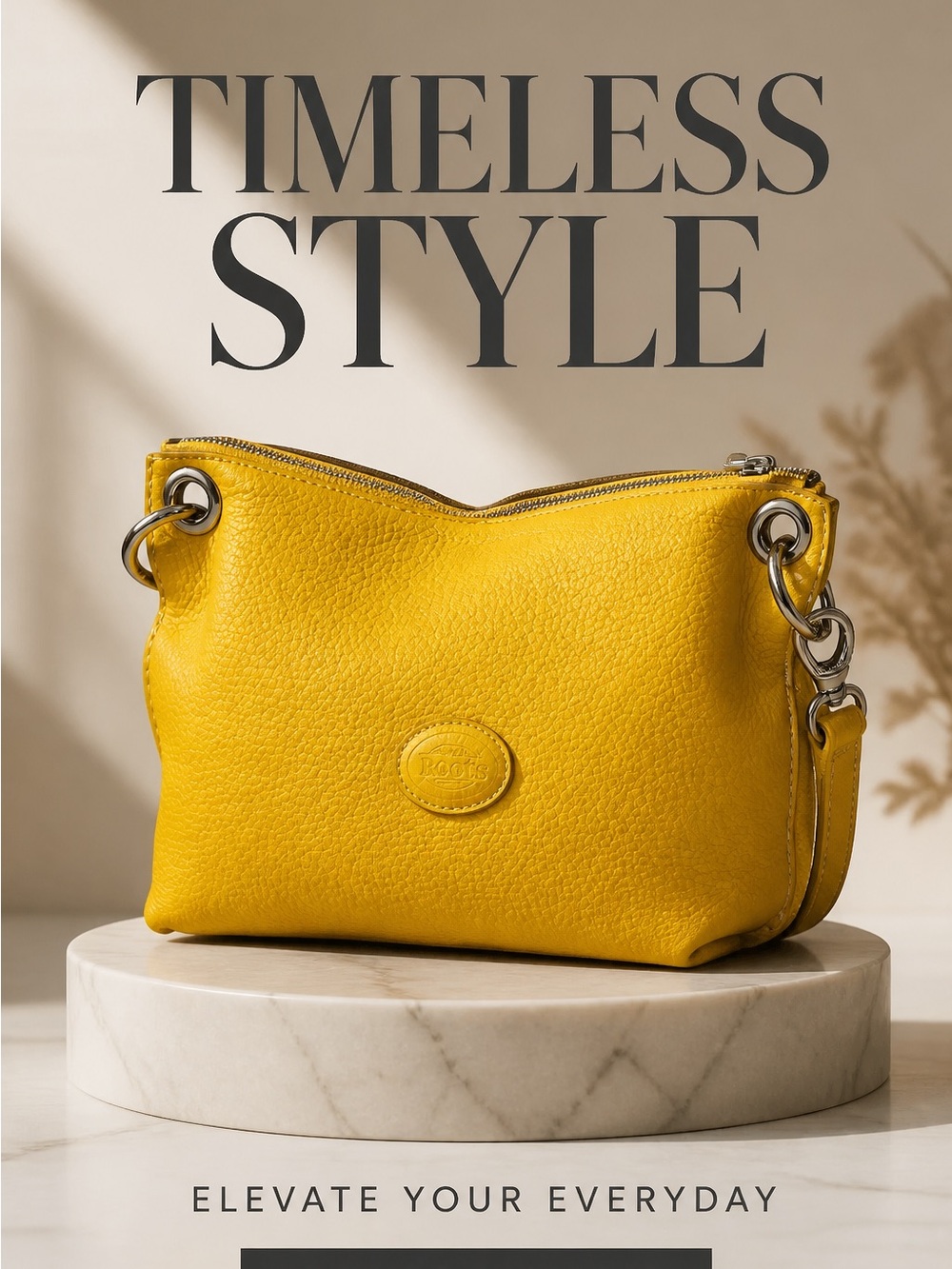 Roots Yellow Pebble Leather Crossbody Bag